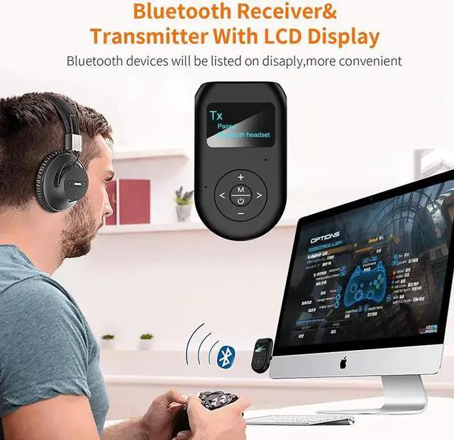 Alt view image 4 of 5 - Display Bluetooth 5.0 Audio Transmitter Receiver 3.5mm AUX Stereo With Mic Handfrees Calling Wireless Adapter Dongle TV CAR