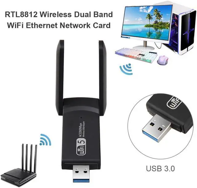 Alt view image 4 of 5 - Dual Band 2.4G 5.8G WiFi Ethernet Adapter 1200Mbps Network Card with Dual Antenna USB3.0 Receiver for PC Computer
