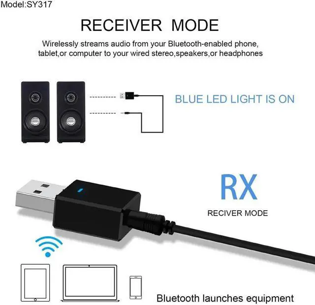 Alt view image 3 of 5 - Bluetooth 5.0 Receiver Transmitter Mini Stereo Bluetooth AUX RCA USB 3.5mm Jack Audio For TV PC Car Kit Wireless Adapter