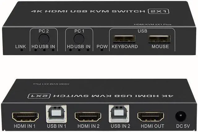 Alt view image 4 of 5 - 4K HDMI KVM Switch 2In 1Out USB HDMI1.4 KVM Switcher Splitter Support Remote Wake-Up for Keyboard Mouse Printer Monitor