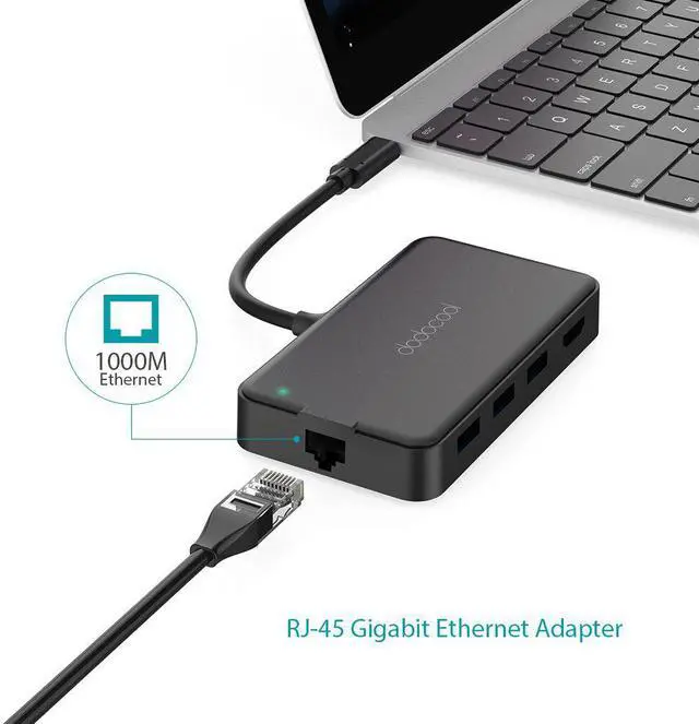 Alt view image 4 of 5 - 8-in-1 Multifunction USB-C Hub with Type-C PD 4K Video HD Gigat Ethernet Adapter SD/TF Card Reader USB3.0 Type C HUB
