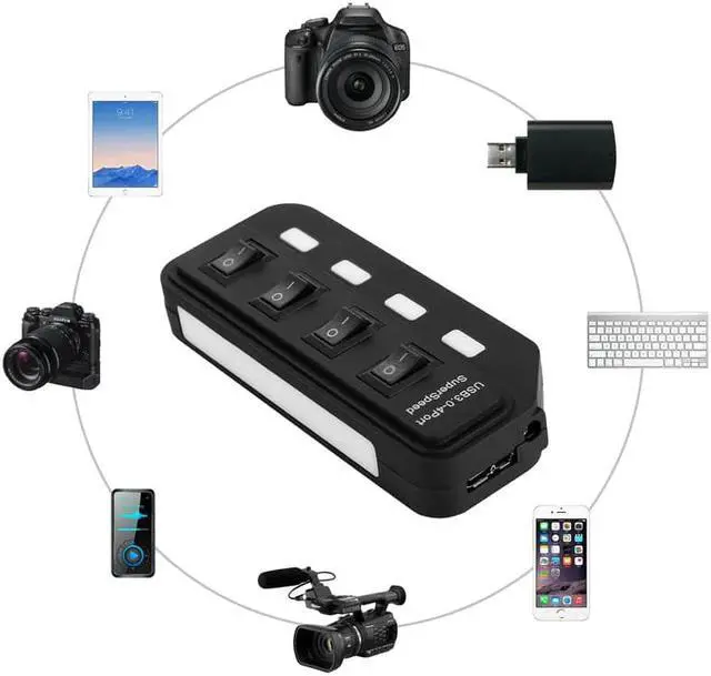 Alt view image 5 of 5 - Speed USB Hub 3.0 4 / 7 Port USB 3.0 Hub 5Gbps Splitter On/Off Switch with EU/US/AU/UK Power Adapter for MacBook Laptop PC