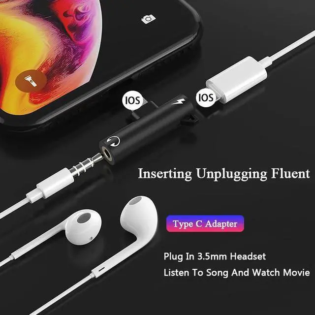 Alt view image 4 of 5 - For Lightning To 3.5mm Jack Adapter 2 in 1 Headphone Audio Music Play And Charger For  iPhone X 7 8 Plus Aux Cable Splitter