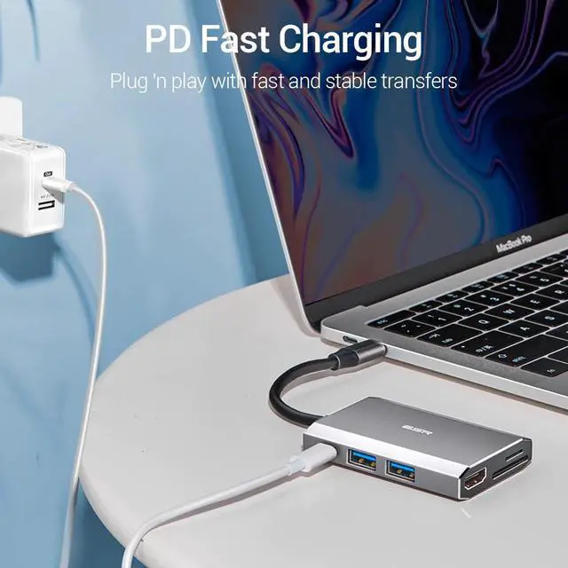 Alt view image 4 of 5 - 6 In 1 8-In-1 USB Type-C 3.1 Hub USB 3.0 Output Adapter Splitter Fast Speed Transfer TF SD Card Reader 6/8 Ports Charger Hub