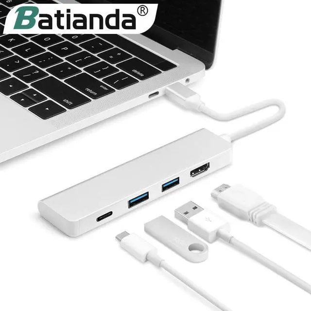 Alt view image 2 of 5 - Adapter Hub 4in1 2 USB 3.0 Ports USB-C Power Charge Port + 4K For Macbook Pro Air//Dell Type C Port