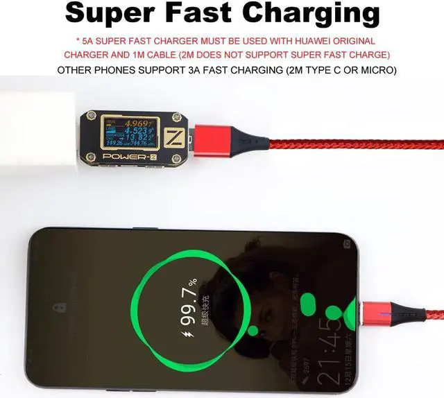 Alt view image 3 of 5 - 5A Fast Charging Magnetic USB Cable Charger 2m Micro USB  Cable for iphone X  S8   mi8 Usb type c