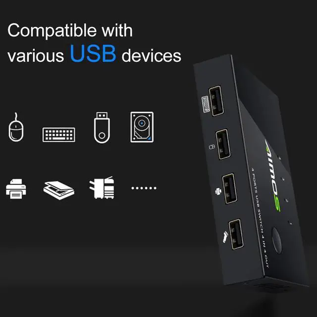 Alt view image 4 of 7 - Switch Box 2 Computers Sharing 4 USB Devices for Keyboard Scanner Projector VH99