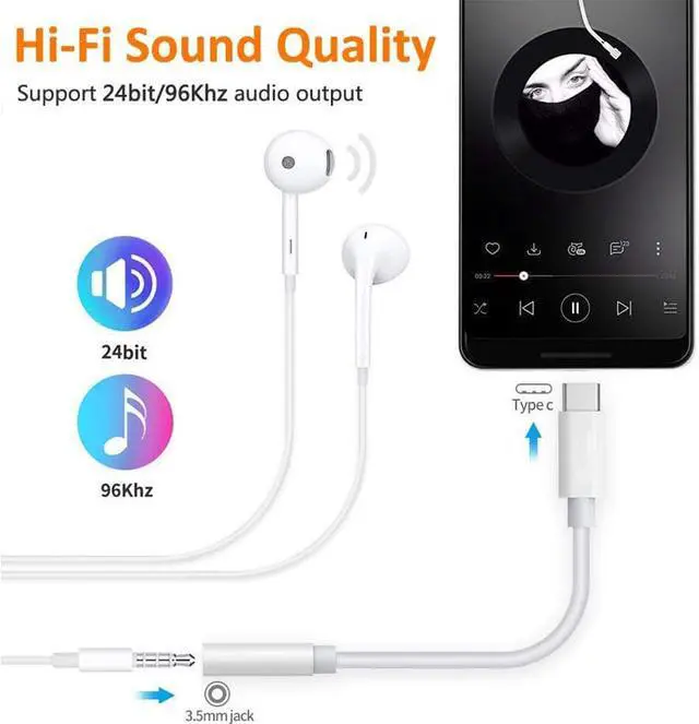 Alt view image 3 of 5 - For  Galaxy Note 10 S 8 9 10 20 Plus USB Type C to 3.5mm Headphone Jack Adapter USB C to Aux Audio Dongle Cable Cord DAC