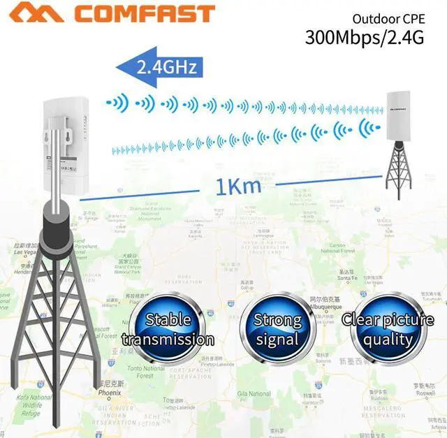 Alt view image 3 of 5 - 1KM WIFI Range Wireless Outdoor CPE Router WIFI Extender 2.4G 300Mbps WiFi Bridge Access Point AP Antenna WI-FI Repeater CF-E130
