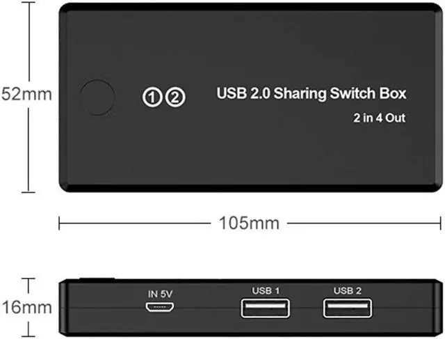 Alt view image 2 of 5 - KVM Switch 2 in 4 out 2.0 Peripheral Sharing Switch VGA Switcher Splitter Box 2 PCs Sharing 4 Devices Switch