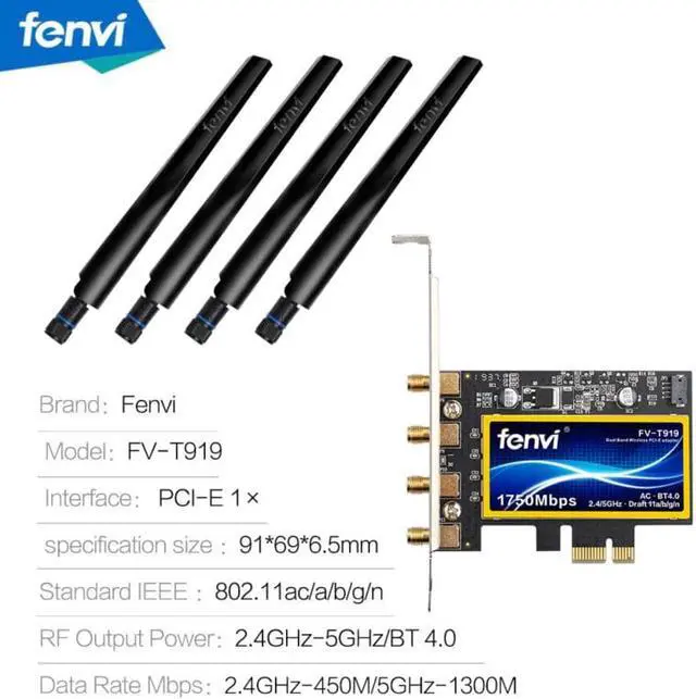 Alt view image 2 of 5 - FV-T919 1750Mbps Dual Band 802.11AC Desktop Wifi Adapter BCM94360 Wireless Bluetooth 4.0 Mac OSX Hackintosh