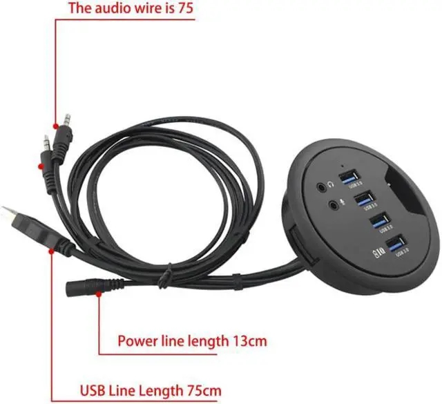 Alt view image 5 of 5 - Mounting In-Desk 4 Ports USB 3.0 Hub High Speed External Expansion Adapter For Laptop PC Computer Tablet Charging Device