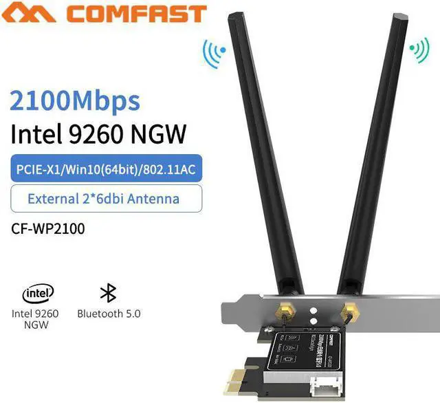Alt view image 2 of 5 - Wireless Dual Band 2100Mbps Intel 9260 A PCIE Bluetooth 5.0 Wifi Network Card for Win10 2.4G/5G 802.11 AC MU-MIMO Wi-fi Adapter