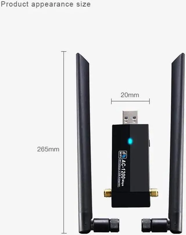 Alt view image 3 of 5 - 1200Mbps Wireless USB Network Card USB3.0 Dual Band 2.4G&5.8G Wifi Receiver&Wireless Adapter for PC With 2Pcs Antennas