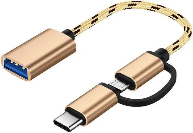 Main image of 2-in-1 OTG adapter cable nylon braided USB 2.0 to Micro USB Type C  sync adapter, 2-in-1 OTG adapter for  MacBook