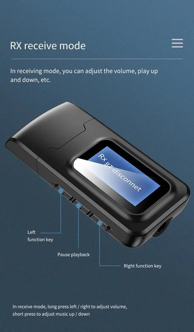 Alt view image 5 of 5 - Bluetooth 5.0 Receiver Transmitter LCD Display 3.5 3.5mm AUX Jack 2In1 USB Bluetooth Dongle Wireless Audio Adapter for Car PC TV