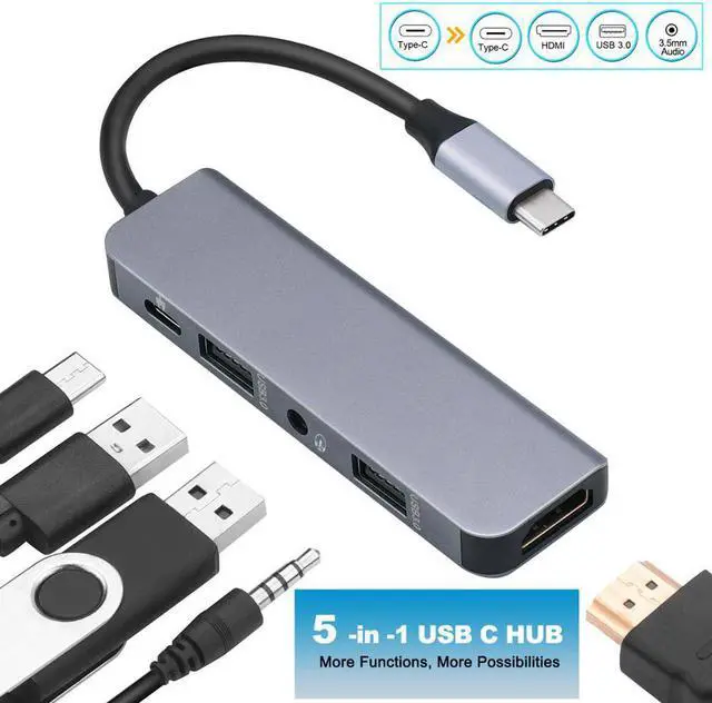 Main image of C HUB, 5-in-1 Type C HUB with 2  3.0 Port,4K ,Audio/Mic Port, C 100W PD Charging Compatible for MacBook/Pro/Air