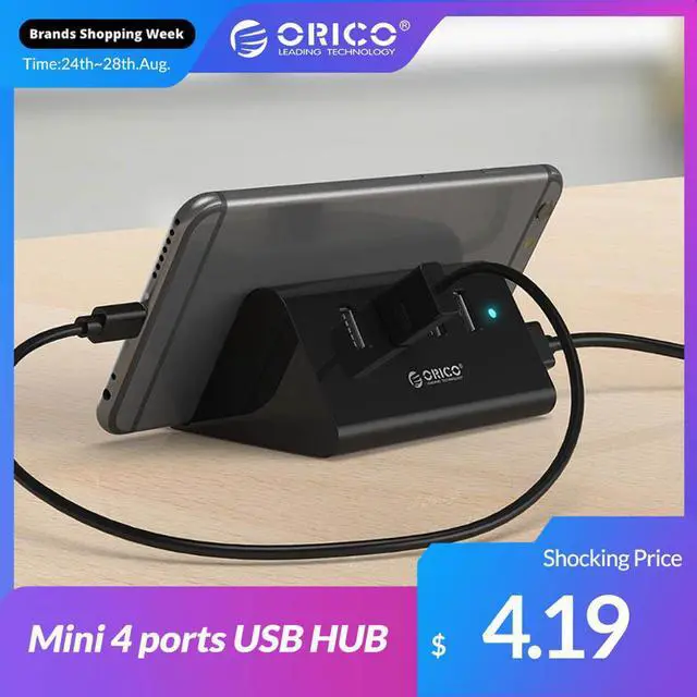 Main image of USB HUB High Speed Mini 4 ports USB2.0/USB3.0 HUB for Desktop Laptop with Phone and Tablet Holder -Black/White(SHC)