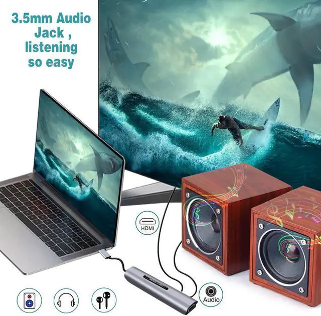 Alt view image 5 of 5 - 9 Ports USB C HUB to  VGA RJ45 Gigat Ethernet Power Adapter Dock PD Charger for MacBook Pro Air Multi Type C HUB