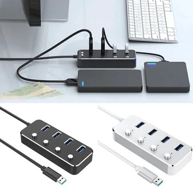 Alt view image 4 of 5 - 4-Port Laptop Notebook High Speed LED Indicators USB Hub Power Supply Portable Aluminum Alloy PC Home Universal Splitter