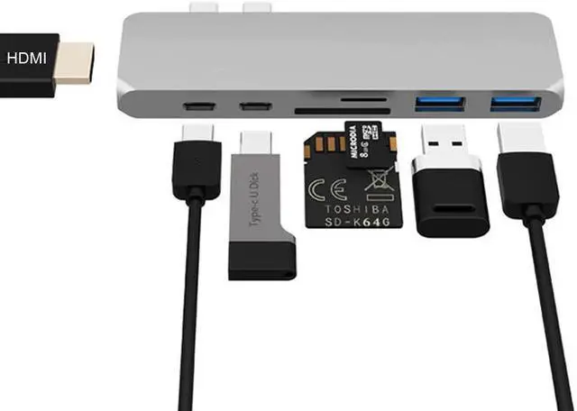 Alt view image 5 of 5 - 3 Adapter USB 3.1 Type-C Hub To HDMI 4K USB C Hub with Hub 3.0 TF  Reader Slot PD for MacBook Pro/Air 2020 USB-C