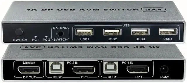 Alt view image 3 of 5 - KVM Switch 4K/60Hz , Dual-Port DP 1.2 KVM Switcher 2 in 4 Out for Sharing Printer Keyboard Mouse (EU Plug)