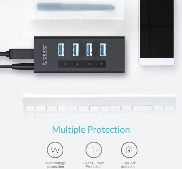 Alt view image 5 of 5 - Hub USB Aluminum USB 4 Port USB 3.0 Hub With 12V Power Supply 5Gbps Laptop Hub For Windows Macbook Computer Accessories
