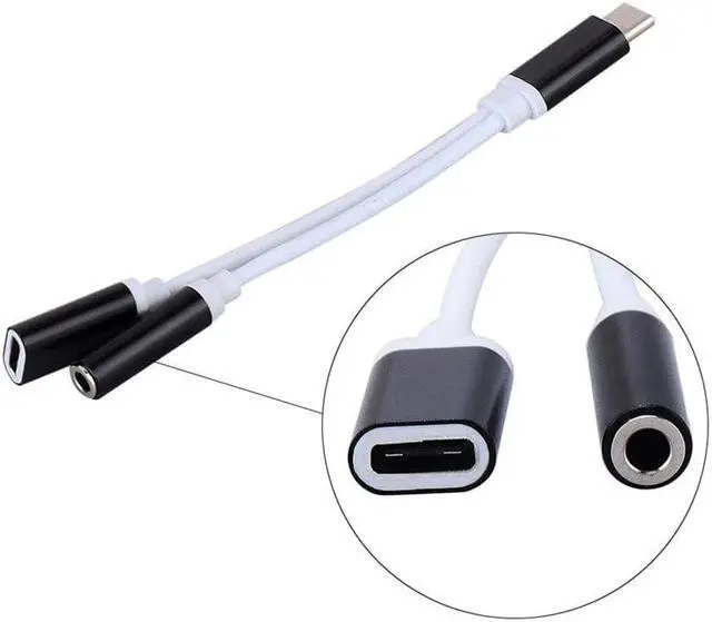 Alt view image 2 of 5 - 2 in1  USB-C Type C To 3.5mm Aux Audio Charging Cable Adapter Splitter Headphone For