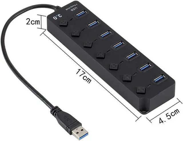 Alt view image 4 of 5 - USB Hub 3.0 High Speed 4/7 Port USB Splitter On/Off Switch AC Power Adapter For Plus for MacBook Laptop PC Accessories