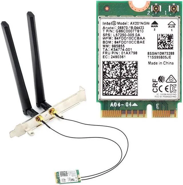 Main image of 2.4Gbps Dual Band 802.11ax/ac Wi-Fi 6 AX201 Bluetooth 5.0 Wireless Desktop Adapter Kit NGFF CNVio2 Wifi Card AX201NGW Antenna