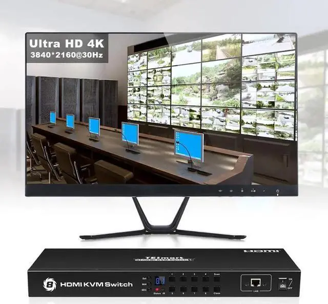 Alt view image 4 of 5 - TE HDMI KVM Switch 8 Port Support 3840*2160/4K 2 Pcs Rack Ears Standard 1U Control Eight PCs Servers w/One Video Monitor