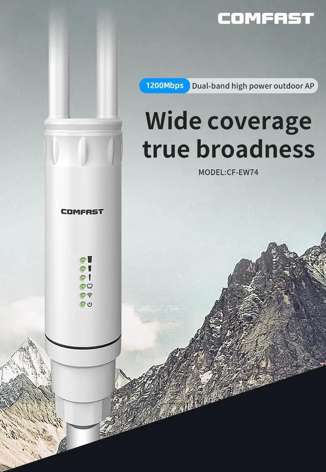 Alt view image 2 of 5 - 1200Mbps Dual Band Gigabit 5G Outdoor AP 2*5dBi Antenna WiFi Cover Base Station Router WiFi Signal Hotspot Amplifier Repeater AP