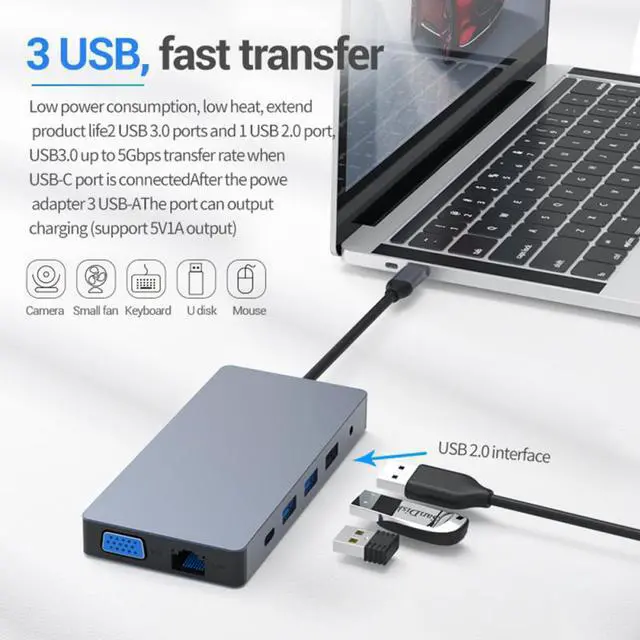 Alt view image 2 of 5 - 12 in 1 Type C Laptop Docking Station USB 3.0 HDMI VGA PD USB Hub for MacBook