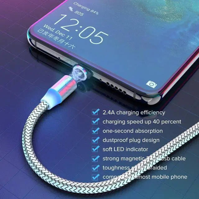 Alt view image 3 of 5 - Micro USB Type C Cable 1m 2m Magnet Charger Cabo for  Mi 10 9 Redmi K30 Pro USB-C Charging Wire for