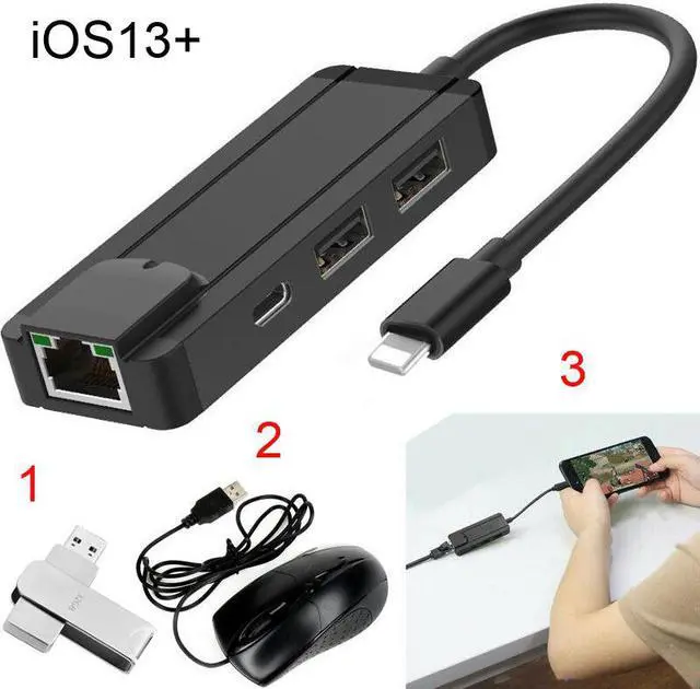 Main image of 13 Charging OTG USB U Flash Disk File Reader Mouse Connect RJ45 Network Cable Ethernet Adapter For iPhone 11 Pro MAX 6 7 8 X