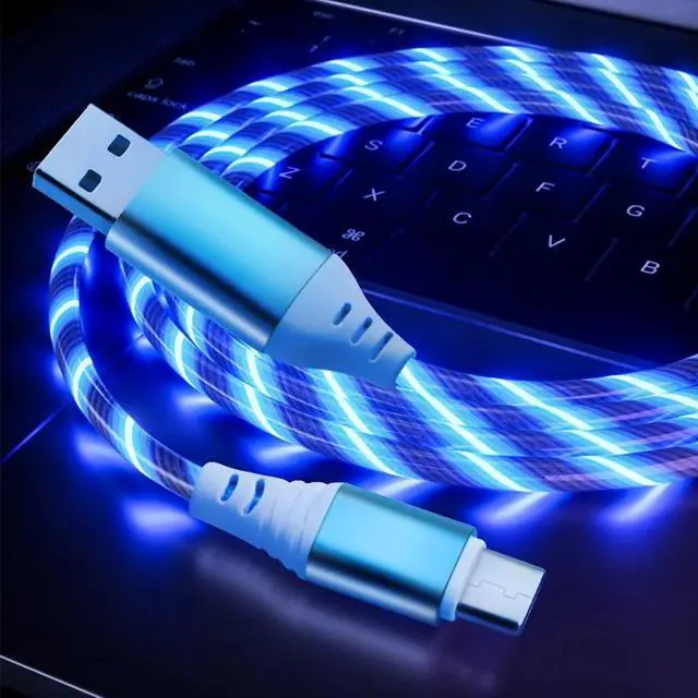 Main image of 1m usb phone charging cable flowing light charging cord led wire for micro usb type c  Illuminated Fast charger