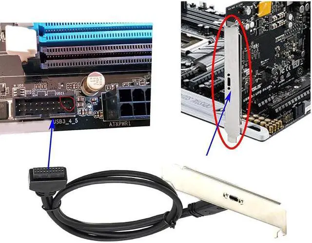 Alt view image 5 of 5 - 3.0 20 Pin to C Front Panel Header Cable, 3.0 20 Pin Female to Type C Female Panel Mount Extension Cable