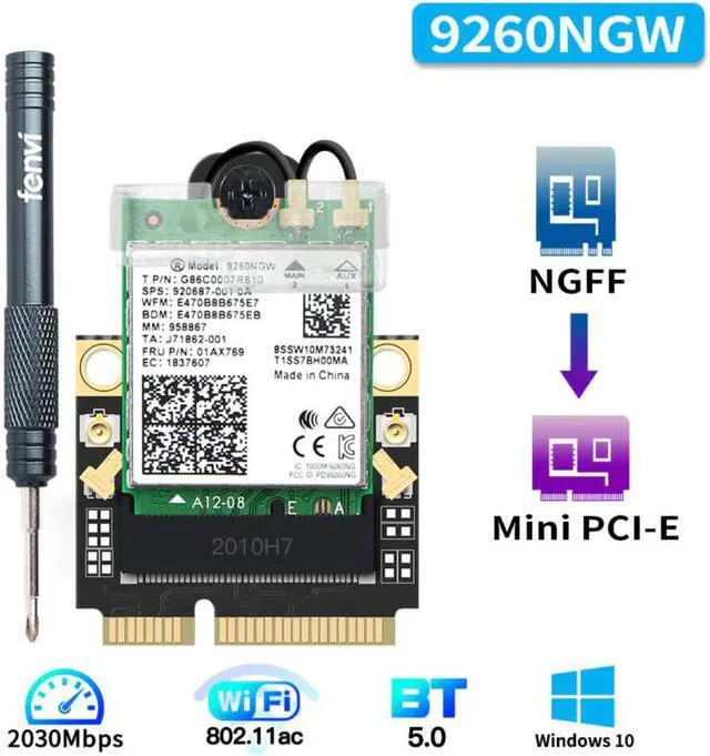Alt view image 2 of 5 - To Mini PCI-E Wi-Fi Adapter Intel 9260 AX200 7260 Wireless 2030Mbps Bluetooth 5.0 Wifi Card 9260NGW AX200NGW 7260HMW