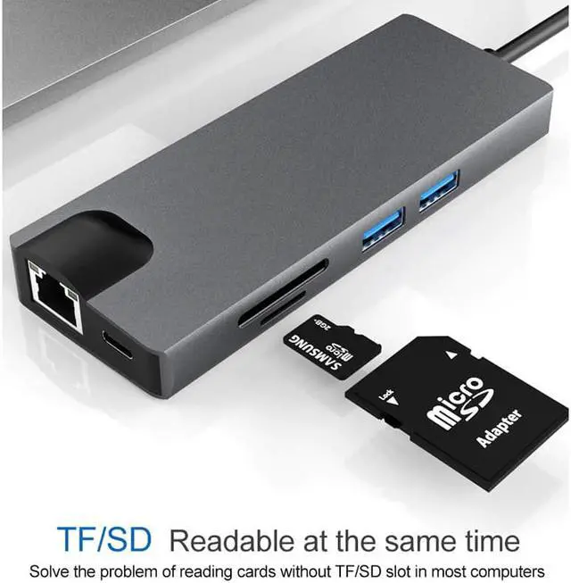 Alt view image 4 of 5 - 8 in 1 USB 3.0 High Speed Ports Type-C Hub Usb-C to 4K 30HZ HD Laptop Rj45 Gigat Ethernet Network PD Hub USB 3 For Macbook Pro