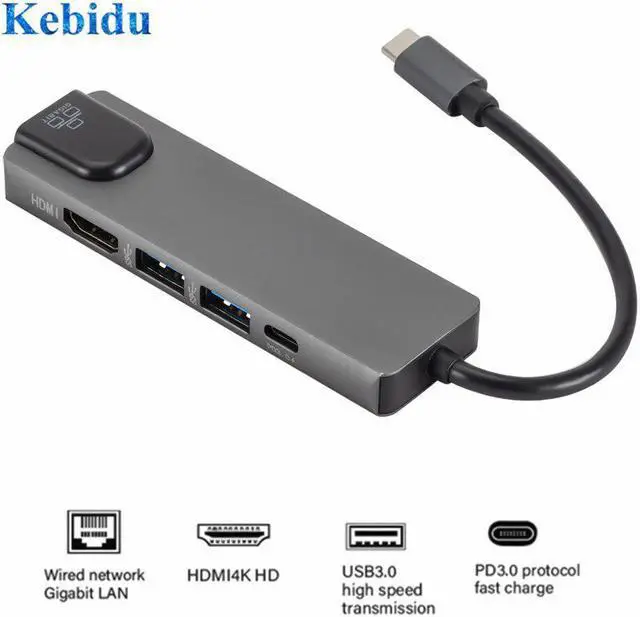 Main image of Hdmi 4K USB C Hub to Gigat Ethernet Rj45 Lan Adapter 5 in 1 USB Type C Hub for Mac book Pro Thunderbolt 3 USB-C Charge