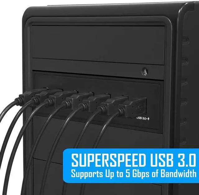 Alt view image 3 of 5 - 7 Port USB 3.0 Hub 5Gbs 5.25inch CD-ROM Drive Bay CD ROM Front Panel for Computer Case+USB 3.0 19-pin Header to Type-A Male Ca