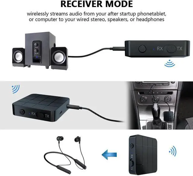 Alt view image 4 of 5 - 5.0 2-in-1 Audio Transmitter Receiver TV Computer Speaker Car Adapter Stereo Wireless Audio 3.5mm AUX Jack RCA Adapter