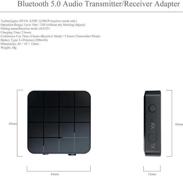 Alt view image 3 of 5 - For Car TV PC Speaker Bluetooth 5.0 Audio Receiver Transmitter Wireless Adapters Dongle AUX RCA 3.5MM 3.5 Jack USB Music Stereo