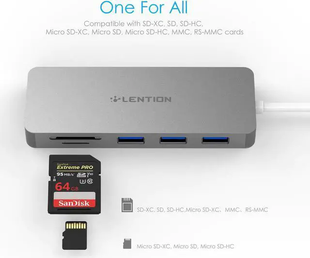 Alt view image 3 of 5 - Hub with USB 3.0 Ports and SD/TF Card Reader Compatible New MacBook Air, 2019-2016 MacBook Pro, Multi-Port Type C Adapter