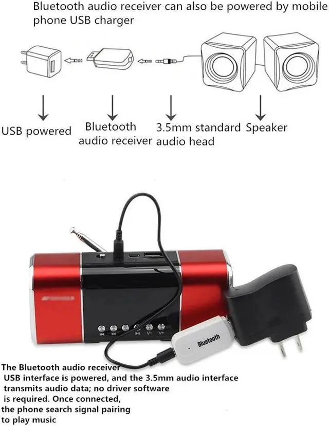 Alt view image 5 of 5 - Adapter USB Dongle For Mobile Phone Car Speaker 3.5mm Jack AUX Music Stereo Receiver Bluetooth Transmitter