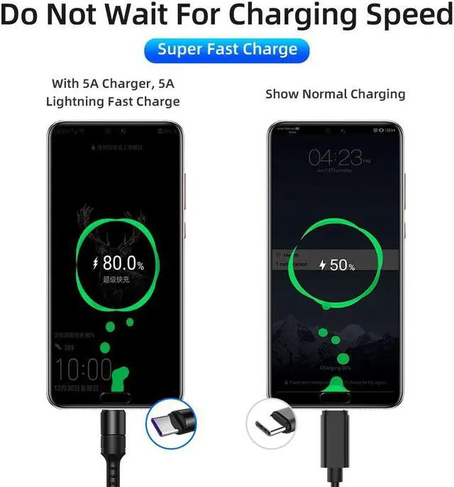 Alt view image 5 of 5 - 5A USB Type C Cable 0.25m 1m 2m Fast Charging USB-C Cable For  P30 P20 Mate 20 Pro Phone SuperCharge QC3.0 USB C Cabo Cord