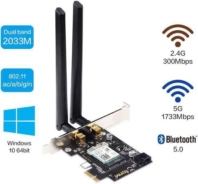 Main image of WiFi Card Wireless Bluetooth Adapter Dual Band AC2030 PCIe Wireless 9260ac 1730Mbps MU-MIMO WiFi PCI-E 1X Card BT 5.0