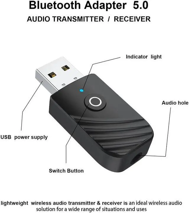 Alt view image 5 of 5 - 3-In-1 Bluetooth 5.0 Audio Transmitter And Receiver With 3.5mm Jack Support AUX And USB Stereo Wireless Music Adapter For TV Car