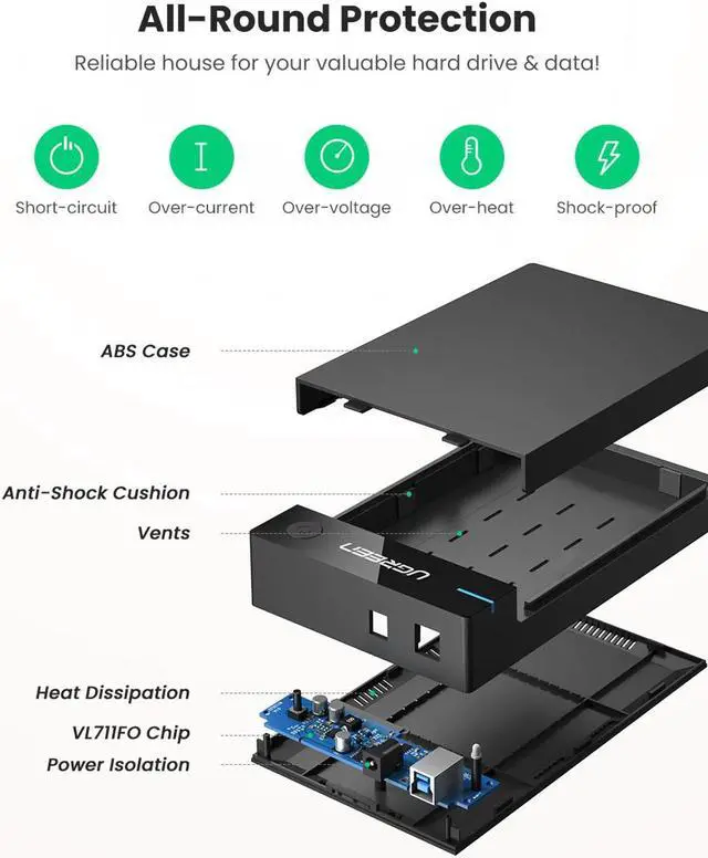 Alt view image 4 of 5 - HDD Case 3.5 2.5 External Hard Drive Enclosure for 3.5 2.5 Inch SATA SSD HDD UASP USB 3.0 to SATA III Hard Drive SSD Case