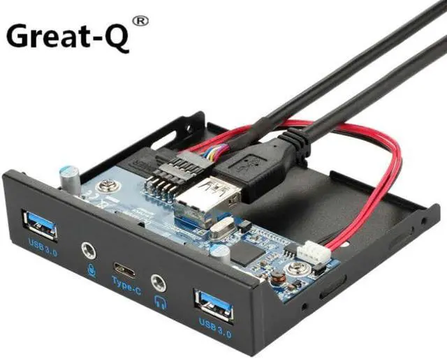 Alt view image 5 of 5 - 7 Port USB 3.1 TYPE-C USB 3.0 HUB Front Panel with 3.5mm Audio + TYPE C + USB3.0 + usb 2.0  Bracket for Desktop 3.5" Floppy